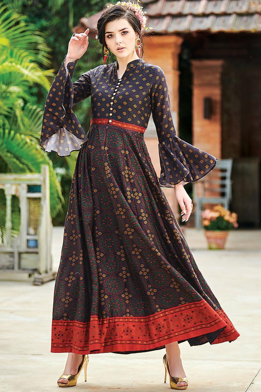 Printed Gown Vol-1 By Kaamiri 101 To 107 Series Stylish Fancy Colorful Collection Casual Wear & Ethnic Wear Muslin Cotton Gowns At Wholesale Price