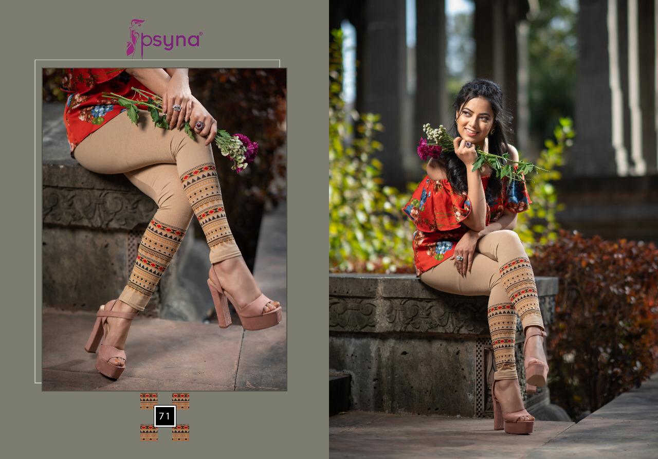 Printed Legging By Psyna 70 To 79 Series Beautiful Stylish Fancy Colorful Ready To Wear & Casual Wear Cotton Lycra Leggings At Wholesale Price