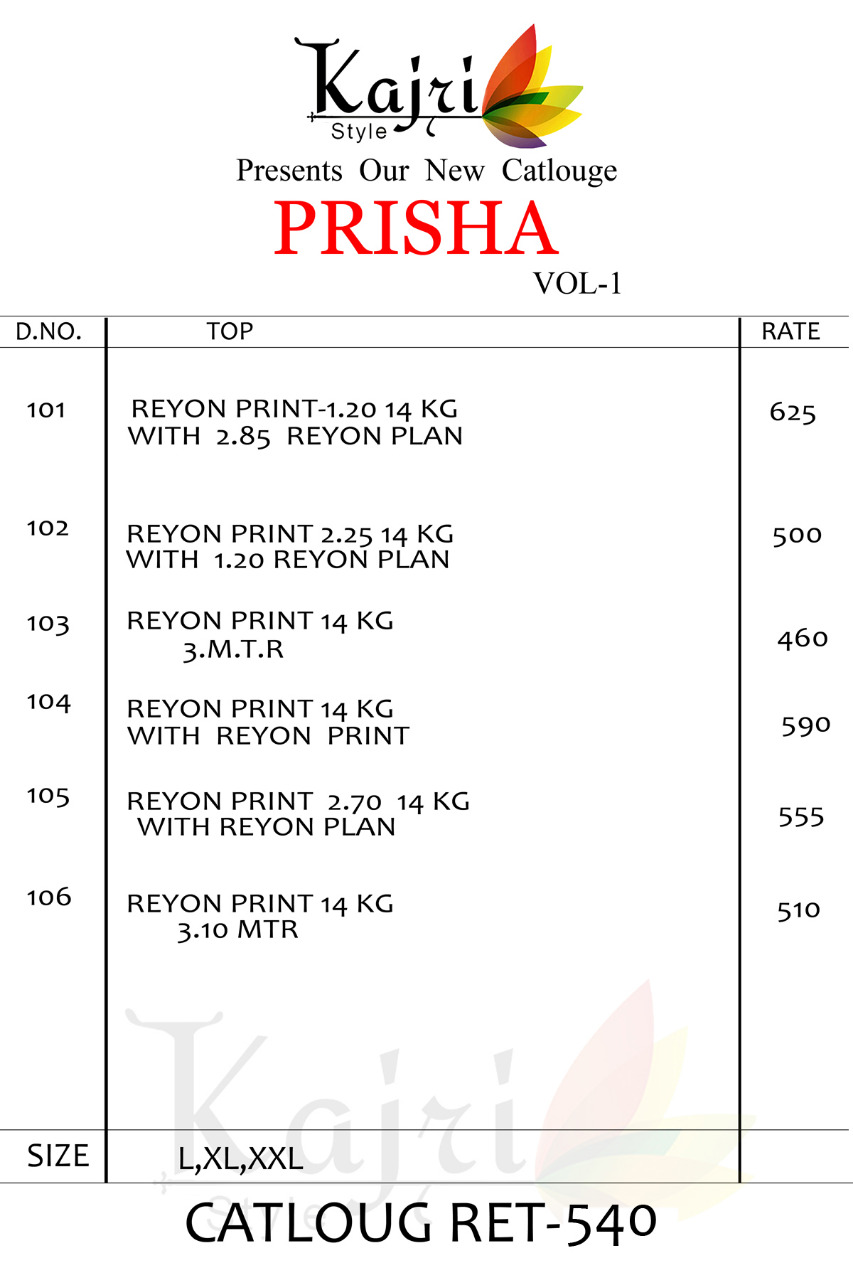 Prisha Vol-1 By Kajri Style 101 To 106 Series Beautiful Stylish Fancy Colorful Casual Wear & Ethnic Wear & Ready To Wear Rayon Dyed Kurtis At Wholesale Price