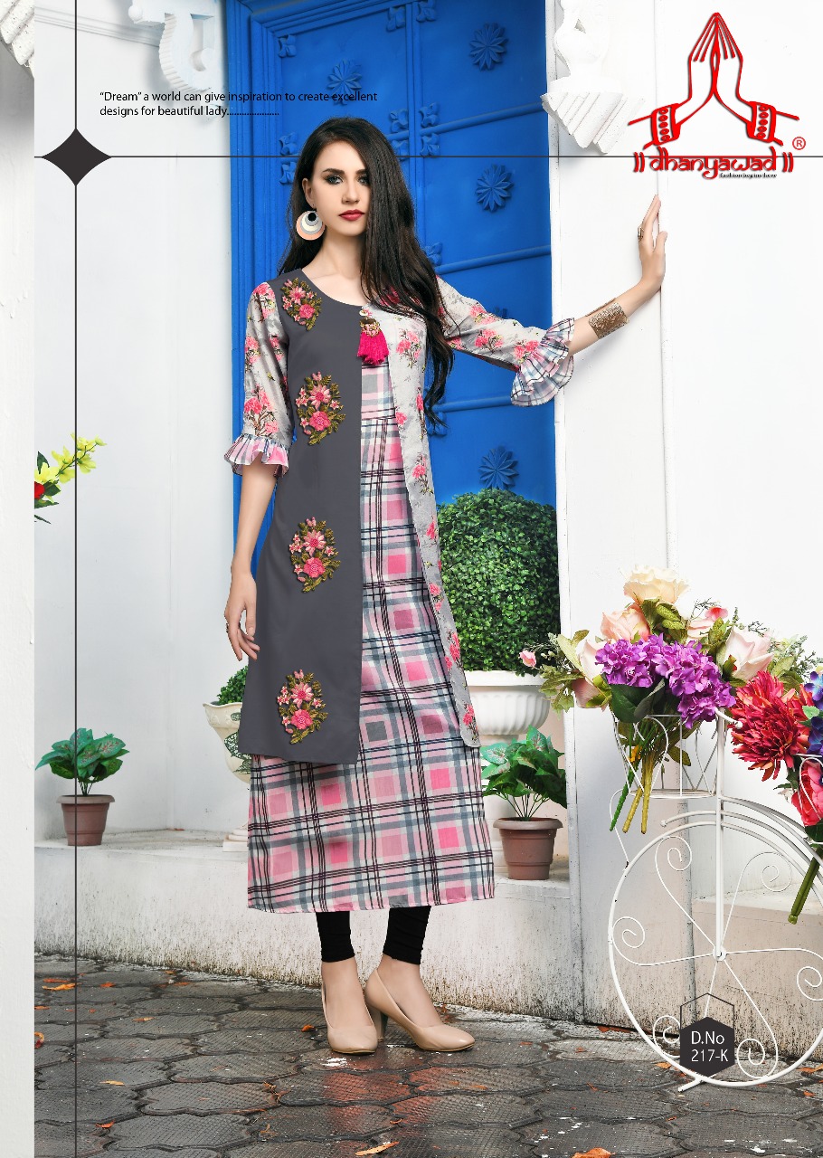 Prito By Dhanyawad 211 To 220 Series Beautiful Stylish Fancy Colorful Casual Wear & Ethnic Wear & Ready To Wear Rose Satin Slub Printed Kurtis At Wholesale Price