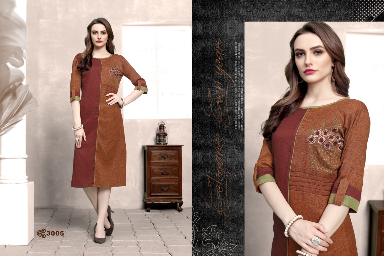 Priya Vol-3 By Kajri Style 3001 To 3006 Series Beautiful Stylish Fancy Colorful Casual Wear & Ethnic Wear & Ready To Wear Heavy Namo Slub Kurtis At Wholesale Price