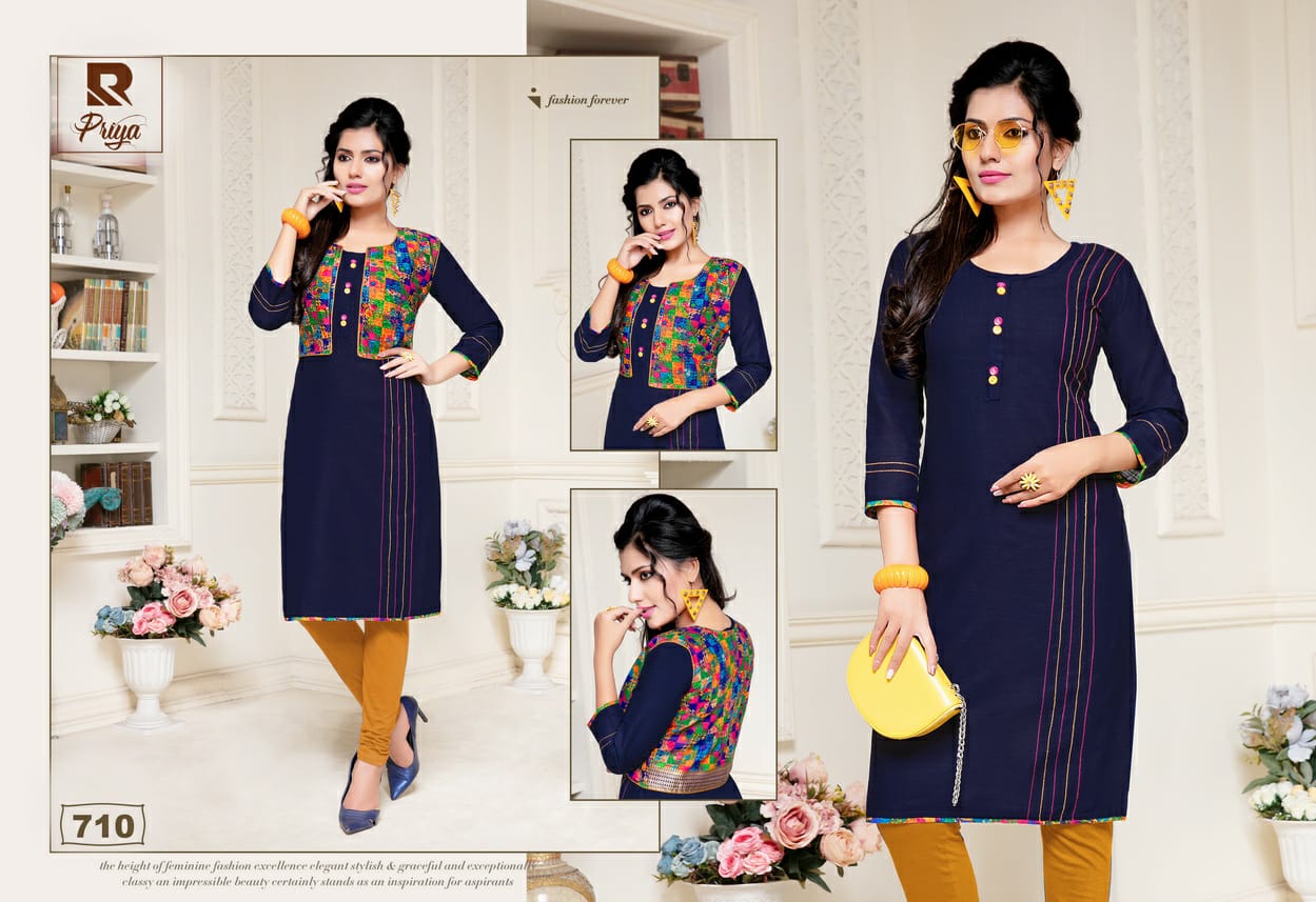 Priya By Raashi 701 To 712 Series Beautiful Stylish Fancy Colorful Casual Wear & Ethnic Wear & Ready To Wear Cotton Slub Prints Kurtis At Wholesale Price