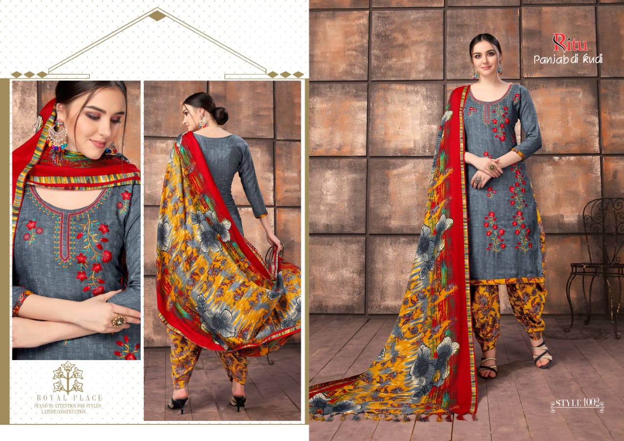 Punjab Di Kudi Vol-5 By Ritu 1001 To 1010 Series Beautiful Pashmina With Patiyala Suits Stylish Fancy Colorful Winter Wear & Ethnic Wear Pure Pashmina Embroidered Dresses At Wholesale Price