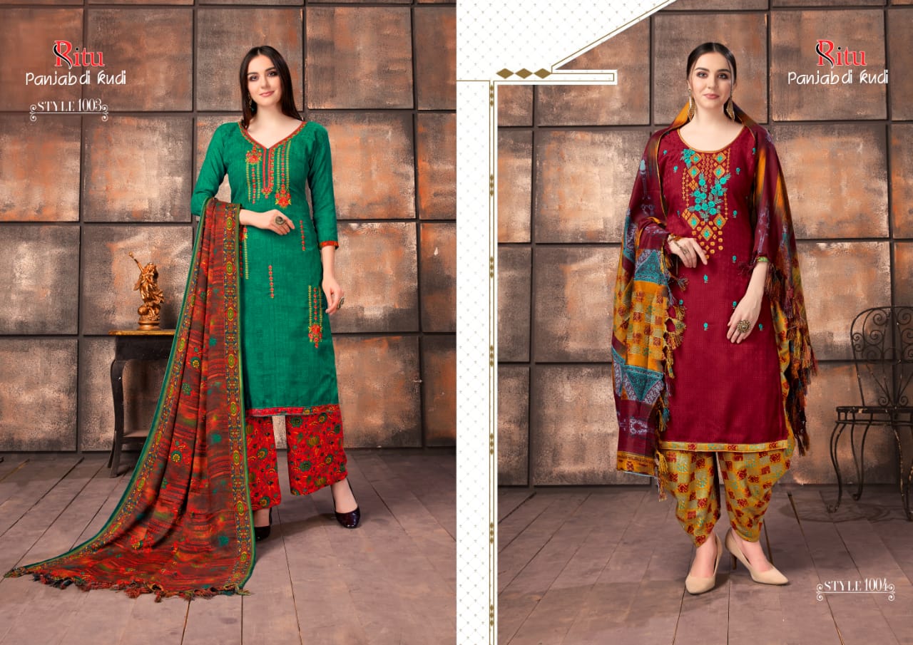 Punjab Di Kudi Vol-5 By Ritu 1001 To 1010 Series Beautiful Pashmina With Patiyala Suits Stylish Fancy Colorful Winter Wear & Ethnic Wear Pure Pashmina Embroidered Dresses At Wholesale Price