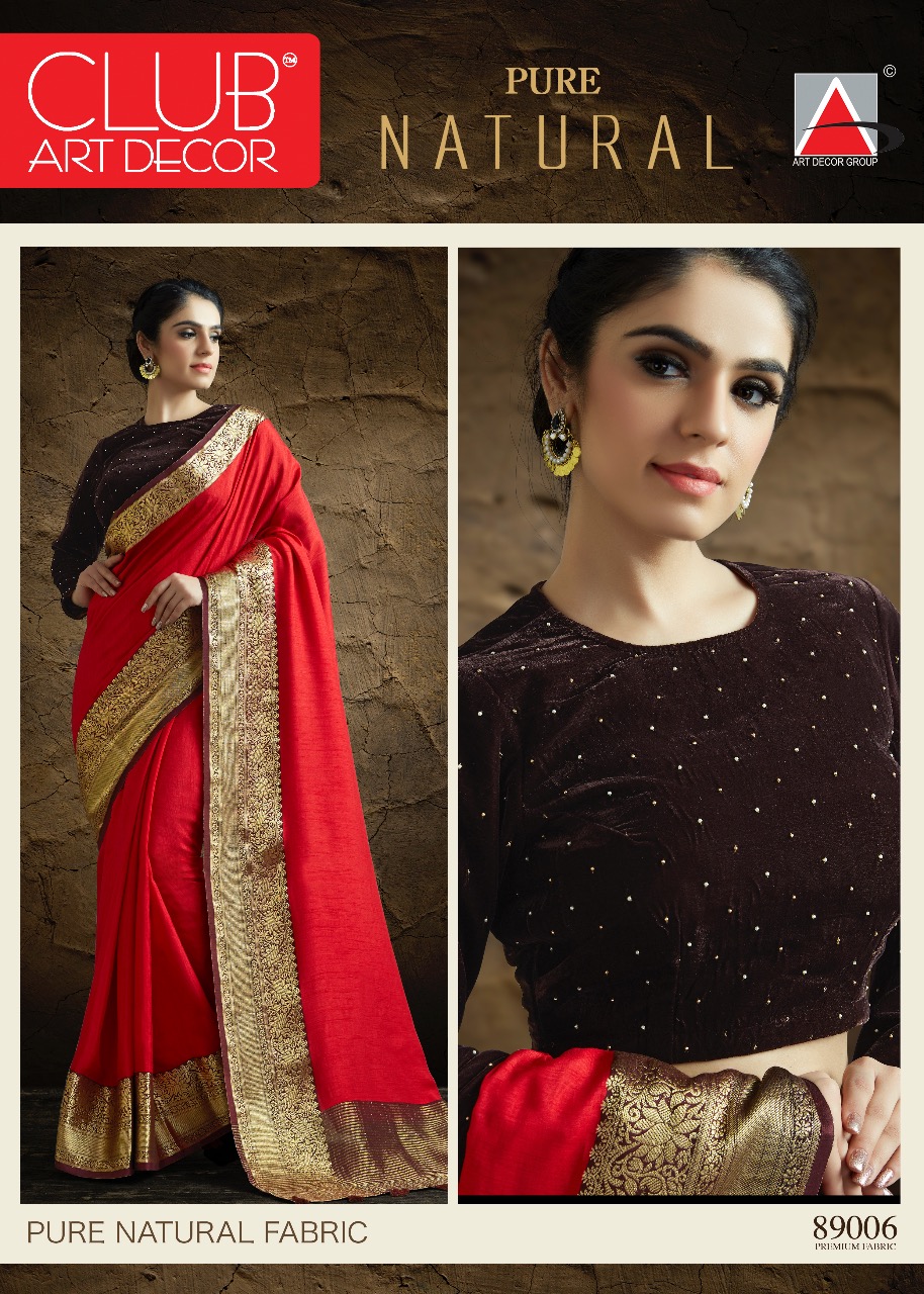 Pure Natural By Club Art Decor 89001 To 88014 Series Indian Traditional Wear Collection Beautiful Stylish Fancy Colorful Party Wear & Occasional Wear Pure Natural Silkina Embroidered Sarees At Wholesale Price