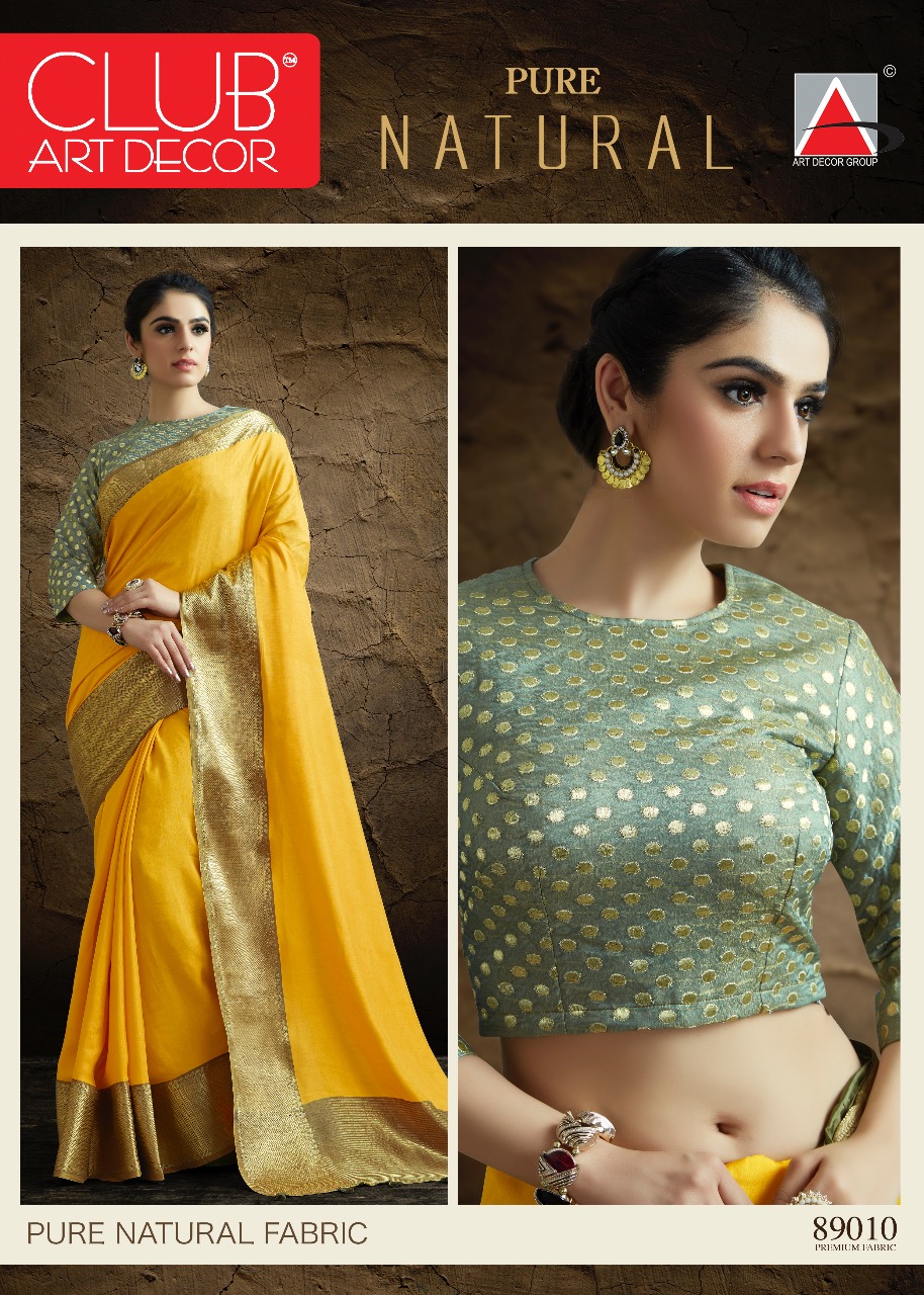 Pure Natural By Club Art Decor 89001 To 88014 Series Indian Traditional Wear Collection Beautiful Stylish Fancy Colorful Party Wear & Occasional Wear Pure Natural Silkina Embroidered Sarees At Wholesale Price