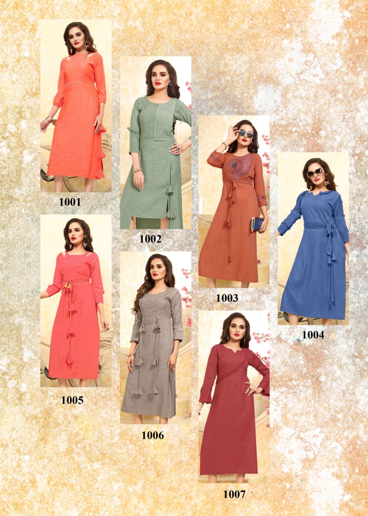 Purple By Play Store 1001 To 1007 Series Beautiful Stylish Fancy Colorful Casual Wear & Ethnic Wear & Ready To Wear Heavy Rayon Kurtis At Wholesale Price