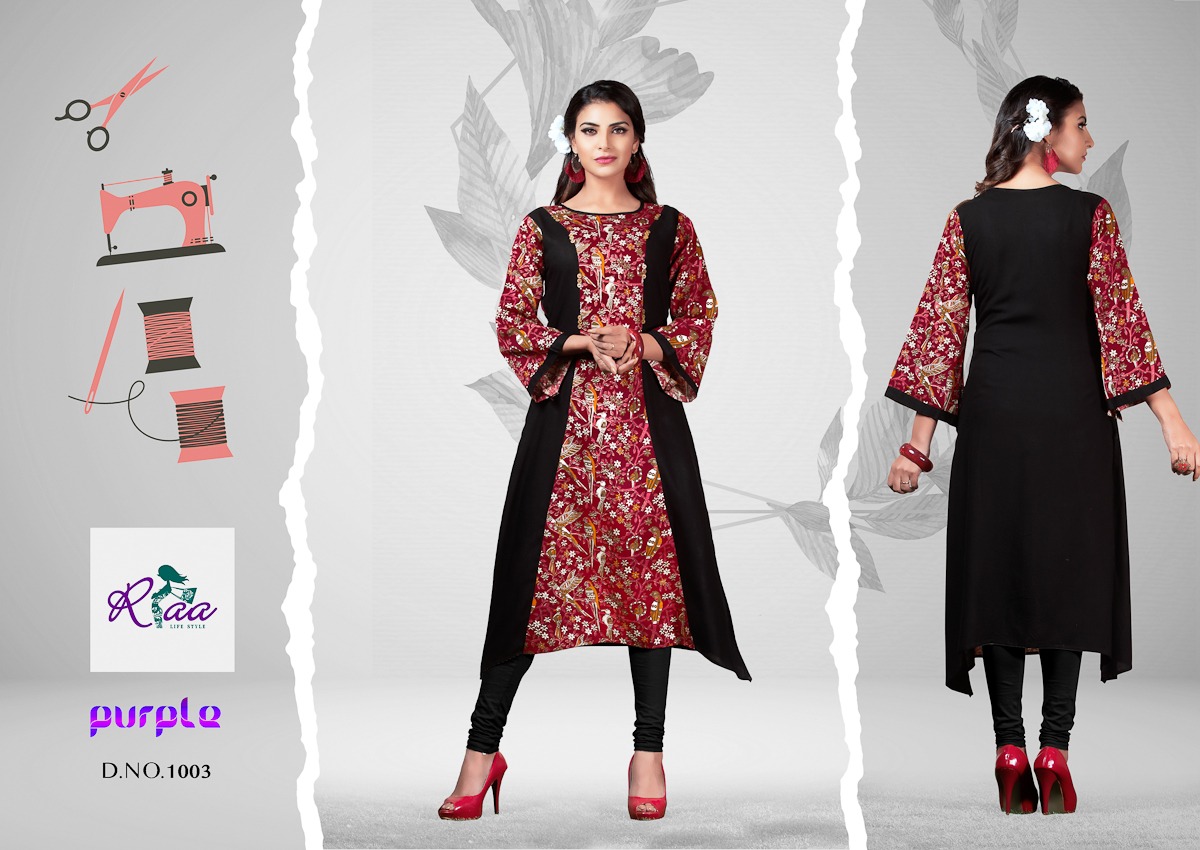 Purple By Riaa Lifestyle 1001 To 1008 Series Beautiful Colorful Stylish Fancy Casual Wear & Ethnic Wear & Ready To Wear Premium Heavy Rayon Kurtis At Wholesale Price