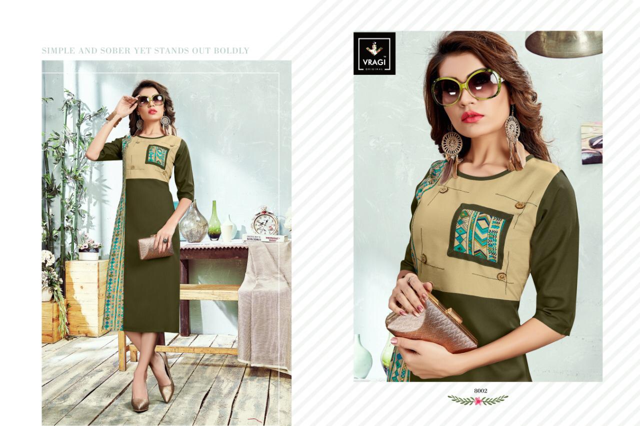 Queen By Vragi 8001 To 8008 Series Beautiful Colorful Stylish Fancy Casual Wear & Ethnic Wear & Ready To Wear Heavy Rayon Printed Kurtis At Wholesale Price