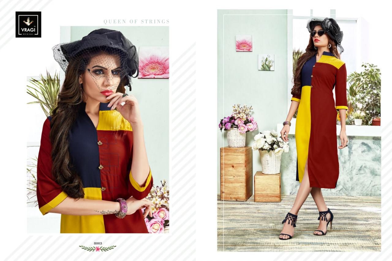 Queen By Vragi 8001 To 8008 Series Beautiful Colorful Stylish Fancy Casual Wear & Ethnic Wear & Ready To Wear Heavy Rayon Printed Kurtis At Wholesale Price