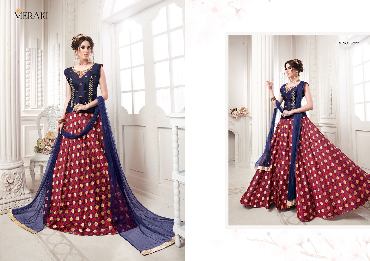 Raaga By Meraki 4022 To 4030 Series Designer Wedding Collection Beautiful Stylish Fancy Colorful Party Wear & Occasional Wear Heavy Silk Jacquard Lehengas At Wholesale Price