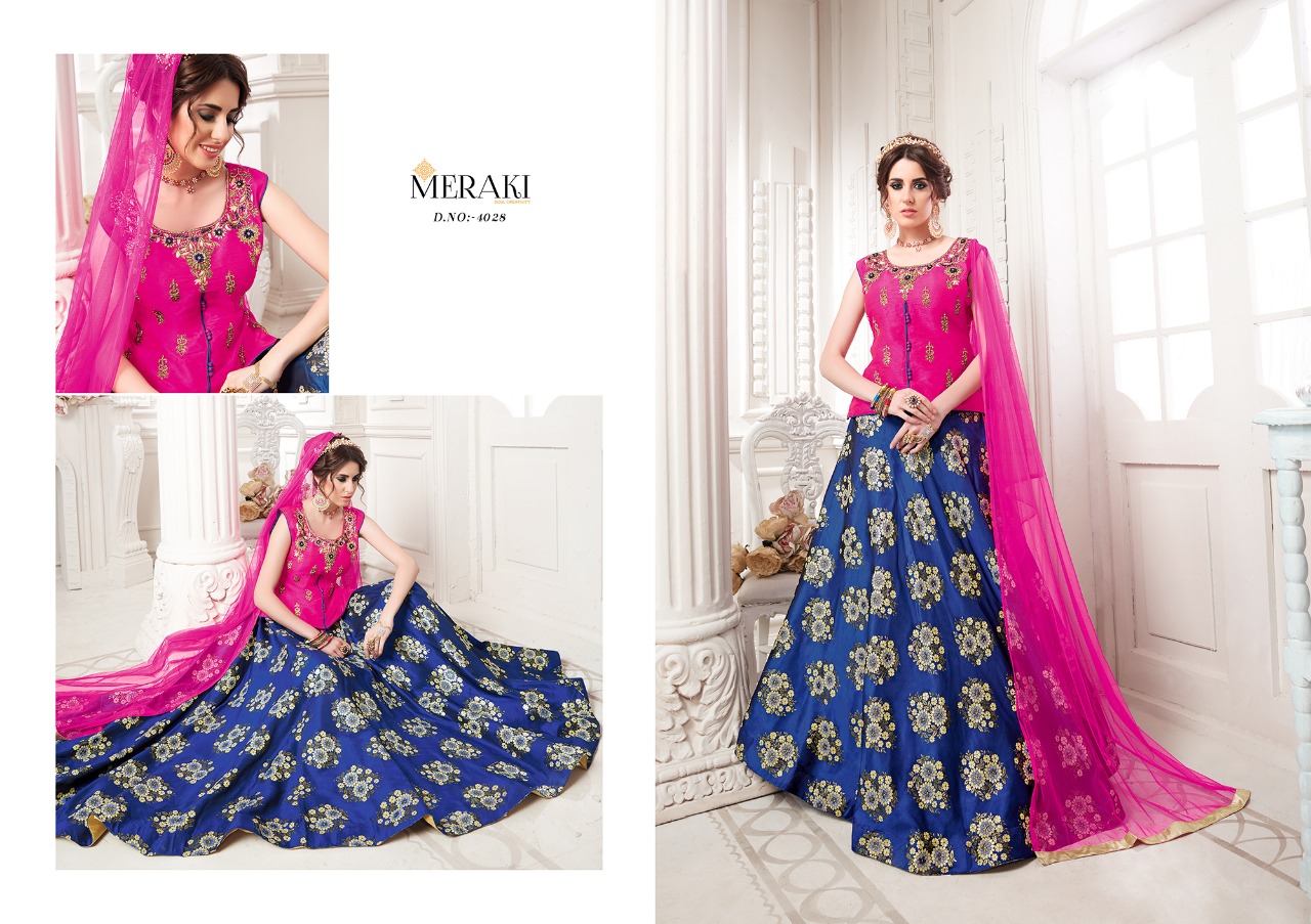 Raaga By Meraki 4022 To 4030 Series Designer Wedding Collection Beautiful Stylish Fancy Colorful Party Wear & Occasional Wear Heavy Silk Jacquard Lehengas At Wholesale Price