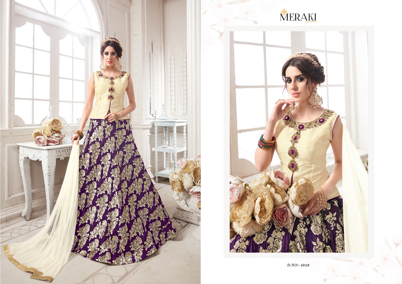 Raaga By Meraki 4022 To 4030 Series Designer Wedding Collection Beautiful Stylish Fancy Colorful Party Wear & Occasional Wear Heavy Silk Jacquard Lehengas At Wholesale Price