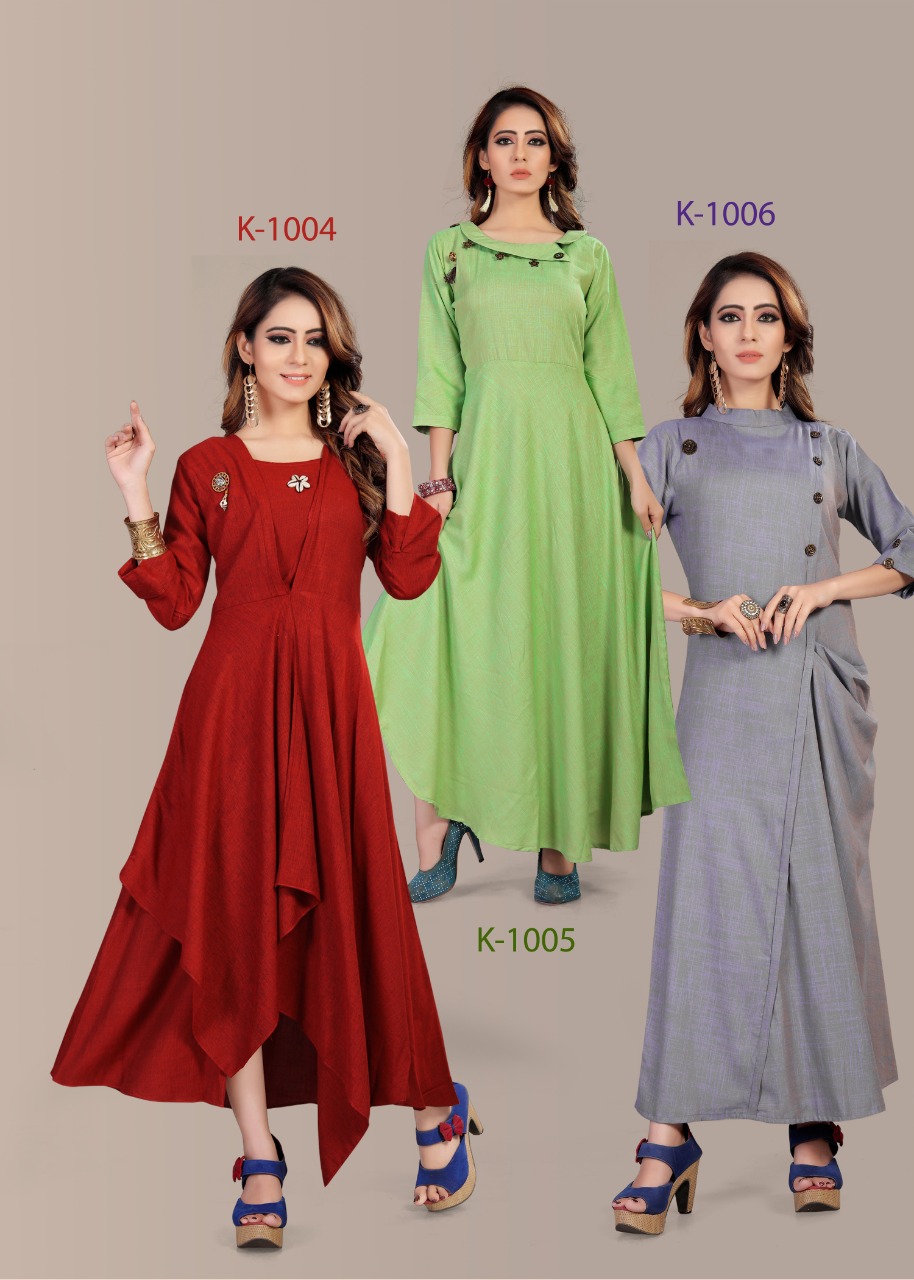 Radhika Vol-3 By Tanish Fashion 1001 To 1006 Series Beautiful Stylish Fancy Colorful Casual Wear & Ethnic Wear Rayon Two Tone Kurtis At Wholesale Price