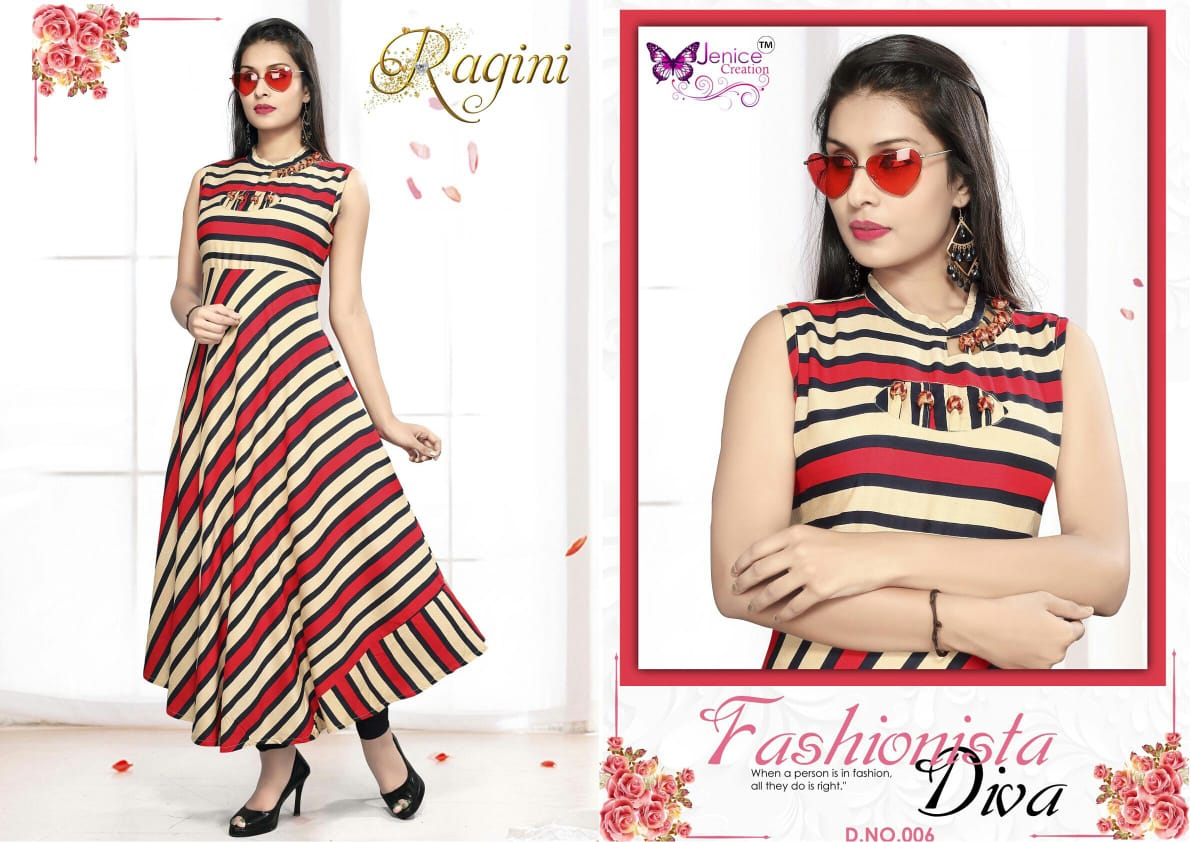Ragini By Jenice Creation 001 To 006 Series Beautiful Colorful Stylish Fancy Casual Wear & Ethnic Wear & Ready To Wear Heavy Rayon Printed Kurtis At Wholesale Price