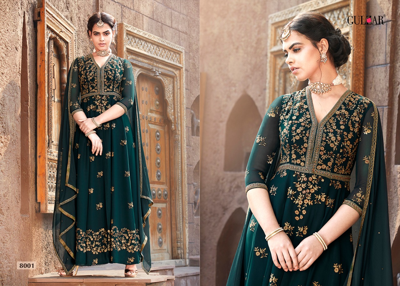 Rahemat By Gulzar 8001 To 8006 Series Designer Anarkali Suits Collection Beautiful Stylish Colorful Party Wear & Occasional Wear Faux Georgette Embroidered Dresses At Wholesale Price