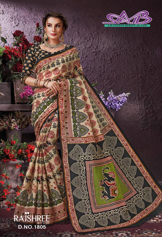 Rajshree By A.b. Fashion 1800 To 1817 Series Indian Designer Traditional Wear Collection Beautiful Stylish Fancy Colorful Party Wear & Occasional Wear Pure Cotton Sarees At Wholesale Price