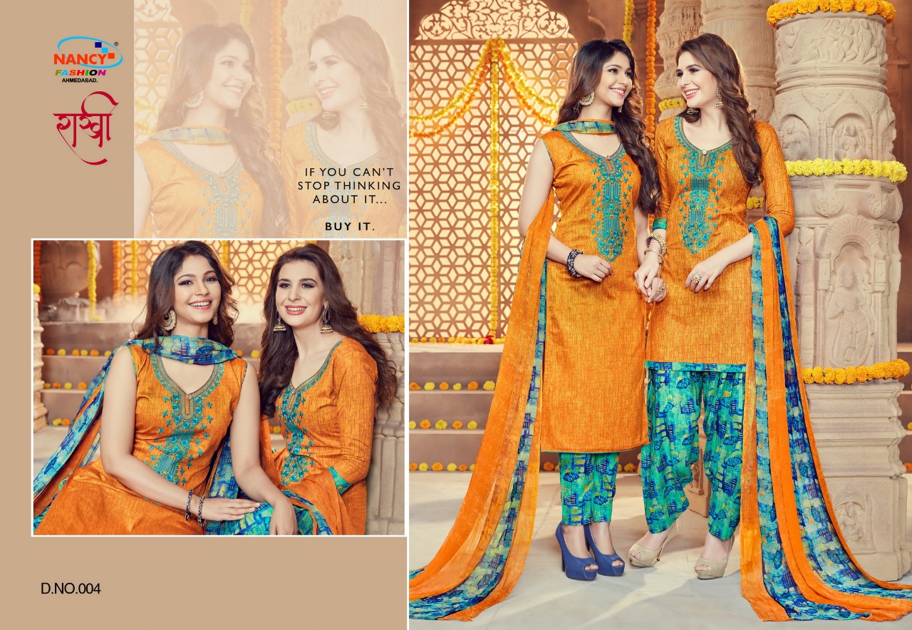 Rakhi By Nancy Fashion 001 To 010 Series Designer Pakistani Suits Collection Beautiful Stylish Fancy Colorful Party Wear & Occasional Wear Cotton Print Dresses At Wholesale Price