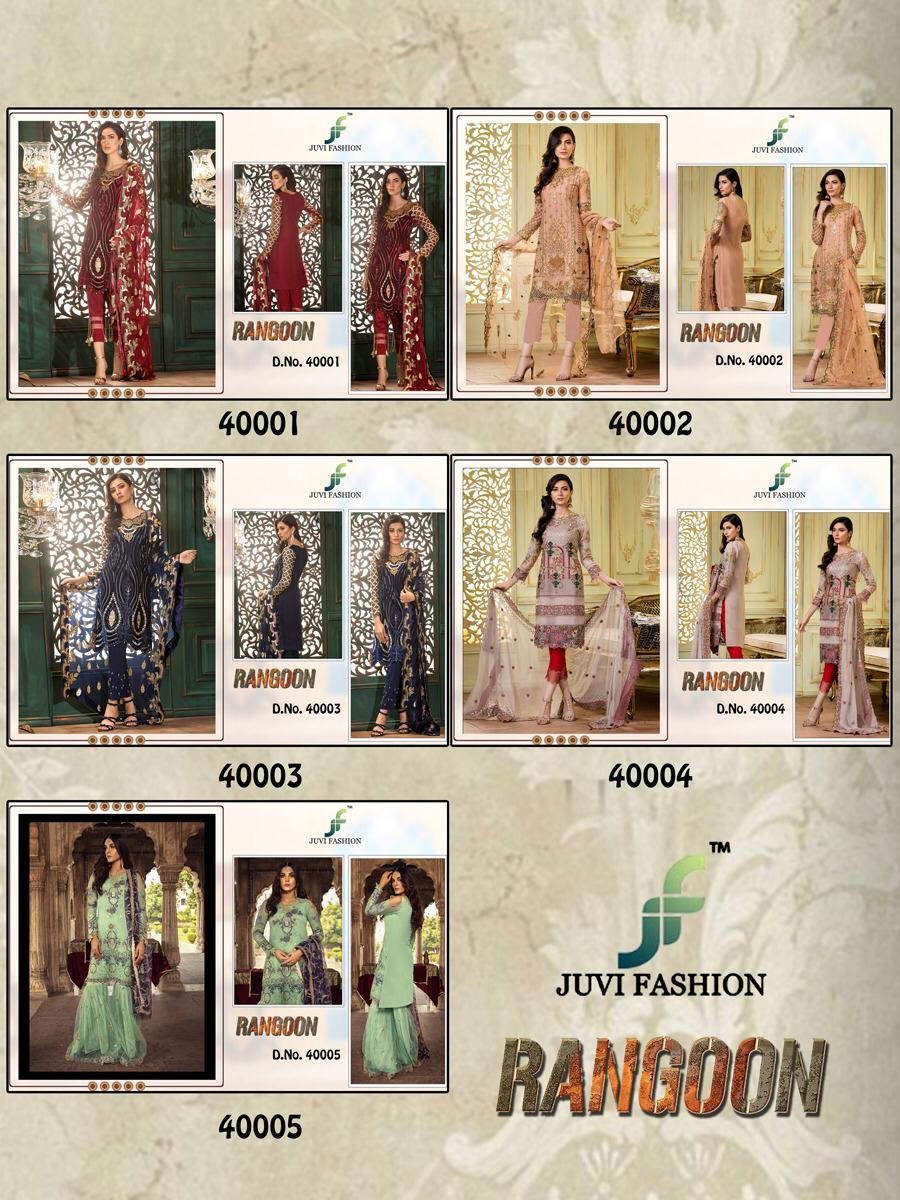 Rangoon By Juvi Fashion 40001 To 40005 Series Designer Pakistani Suits Beautiful Stylish Fancy Colorful Party Wear & Occasional Wear Faux Georgette With Heavy Embroidered Dresses At Wholesale Price