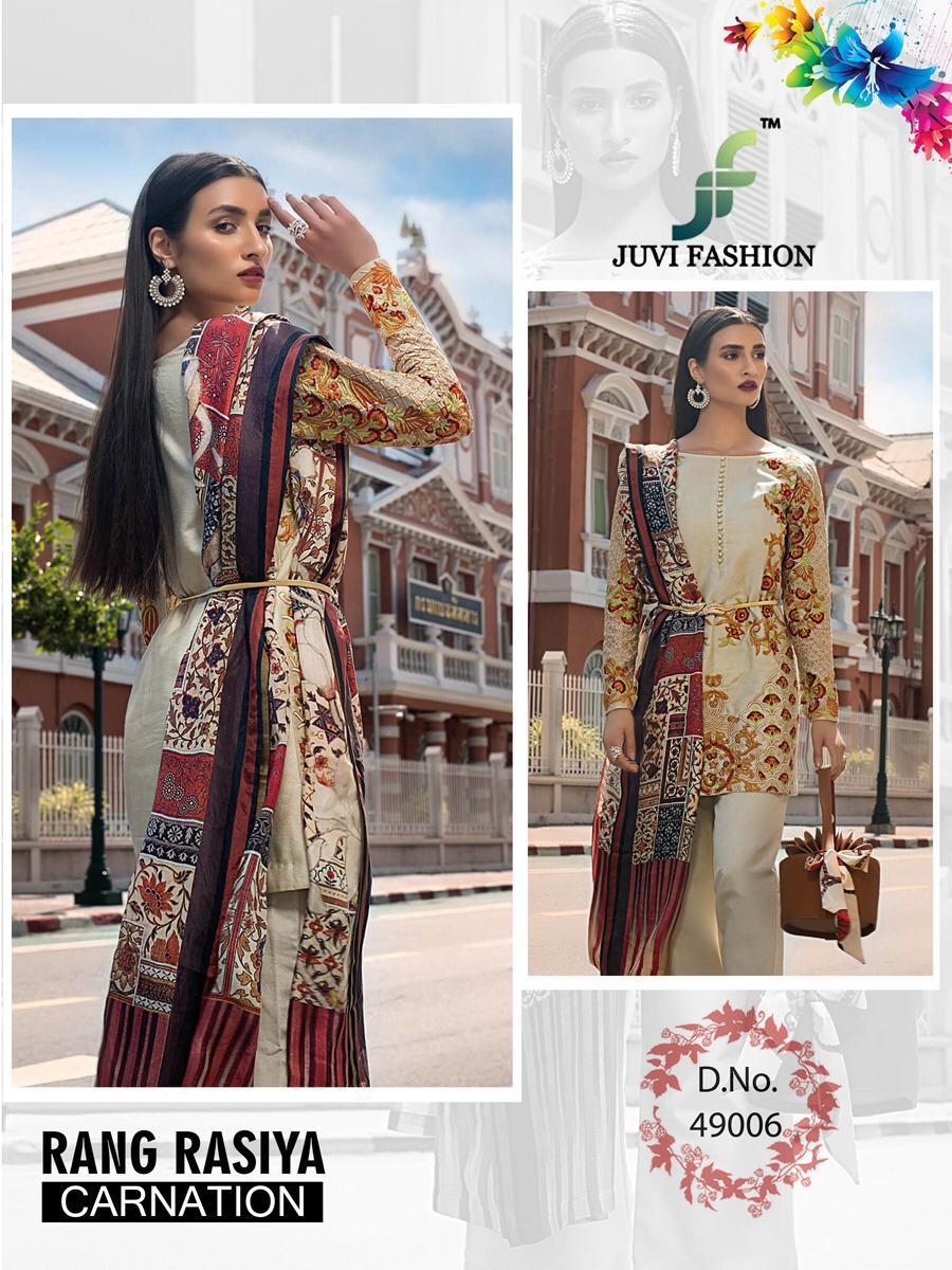 Rangrasiya Carnation By Juvi Fashion 49001 To 49006 Series Pakistani Designer Suits Collection Beautiful Stylish Fancy Colorful Party Wear & Occasional Wear Cambric Cotton With Self Embroidery Dresses At Wholesale Price