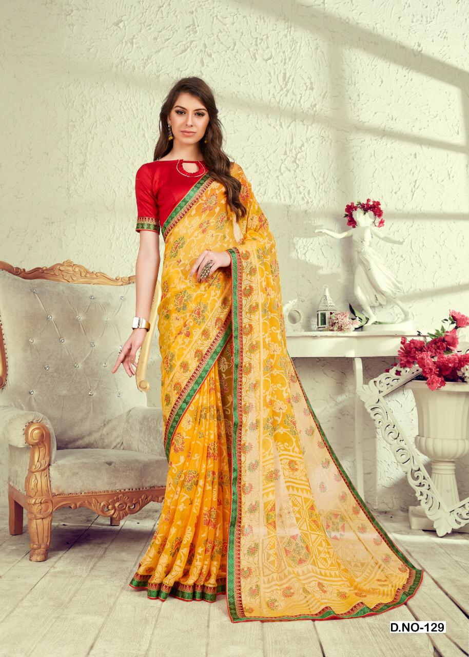Rangrasiya By Kianaa Fashion 125 To 133 Series Indian Traditional Wear Collection Beautiful Stylish Fancy Colorful Party Wear & Occasional Wear Zimli Brasso Printed Sarees At Wholesale Price