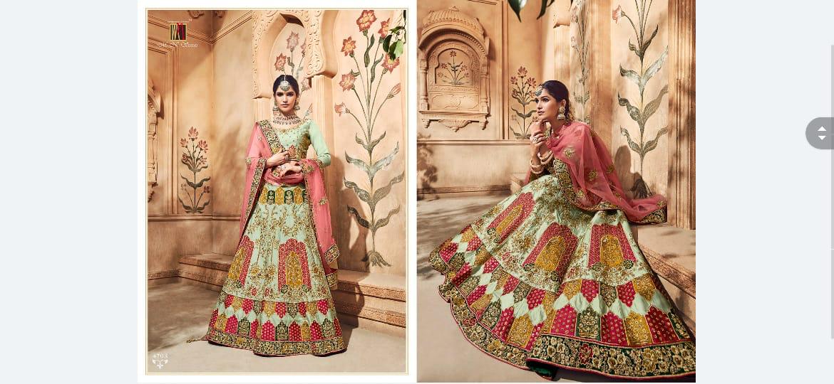 Rasamo Riwaz By M.n. Sarees 4701 To 4709 Series Indian Bridal Wear Collection Beautiful Stylish Fancy Colorful Wedding Wear & Occasional Wear Velvet Embroidered Lehengas At Wholesale Price