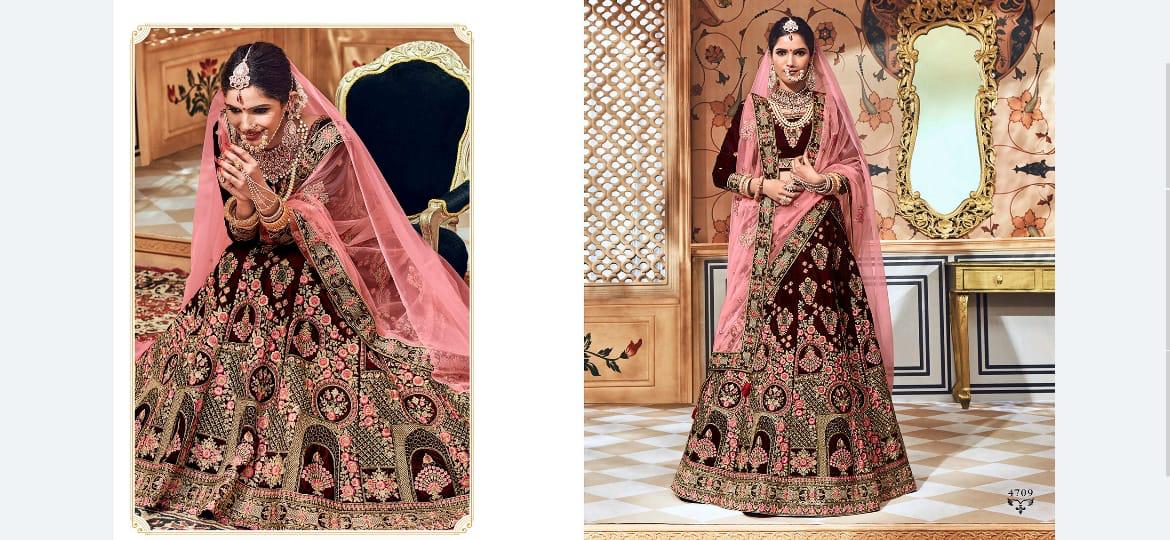 Rasamo Riwaz By M.n. Sarees 4701 To 4709 Series Indian Bridal Wear Collection Beautiful Stylish Fancy Colorful Wedding Wear & Occasional Wear Velvet Embroidered Lehengas At Wholesale Price