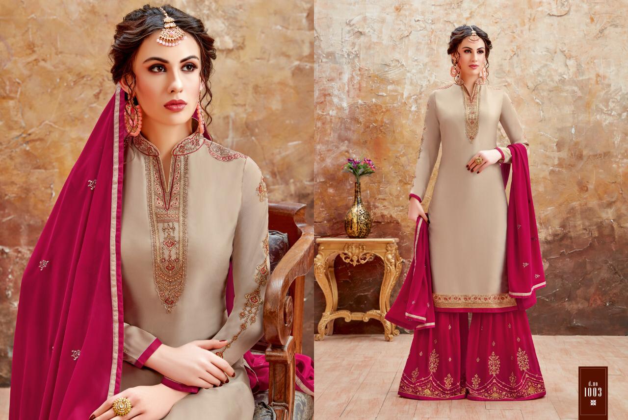 Raziya By Viksit Fab 1001 To 1008 Series Beautiful Suits Stylish Fancy Colorful Party Wear & Ethnic Wear Heavy Satin Georgette Embroidered Dresses At Wholesale Price