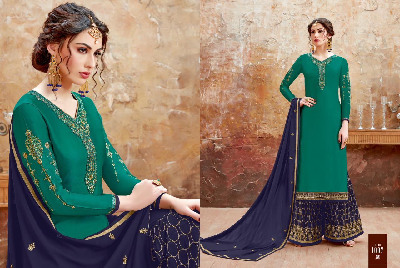 Raziya By Viksit Fab 1001 To 1008 Series Beautiful Suits Stylish Fancy Colorful Party Wear & Ethnic Wear Heavy Satin Georgette Embroidered Dresses At Wholesale Price