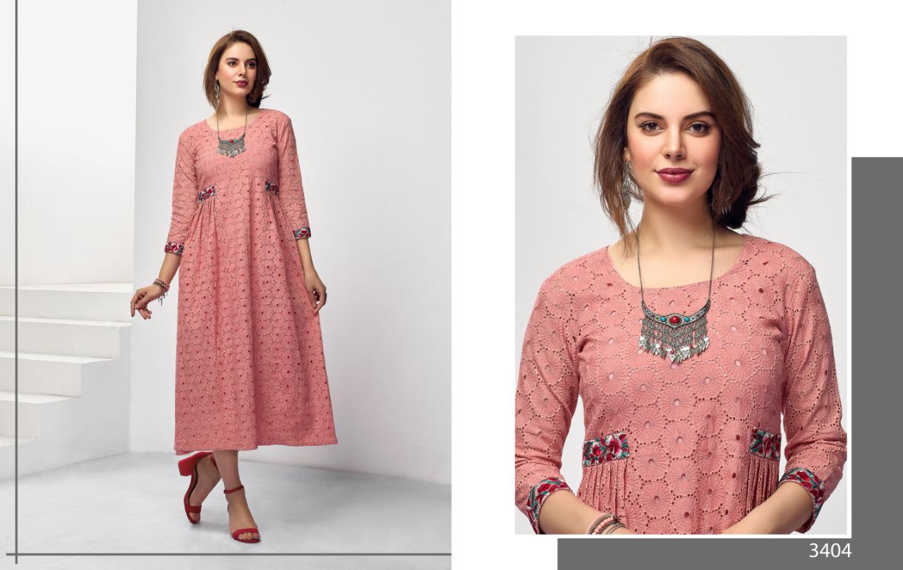 Reena Vol-2 By Nitara 3401 To 3405 Series Stylish Fancy Beautiful Colorful Casual Wear & Ethnic Wear Pure Weaving Cotton Embroidery Kurtis At Wholesale Price
