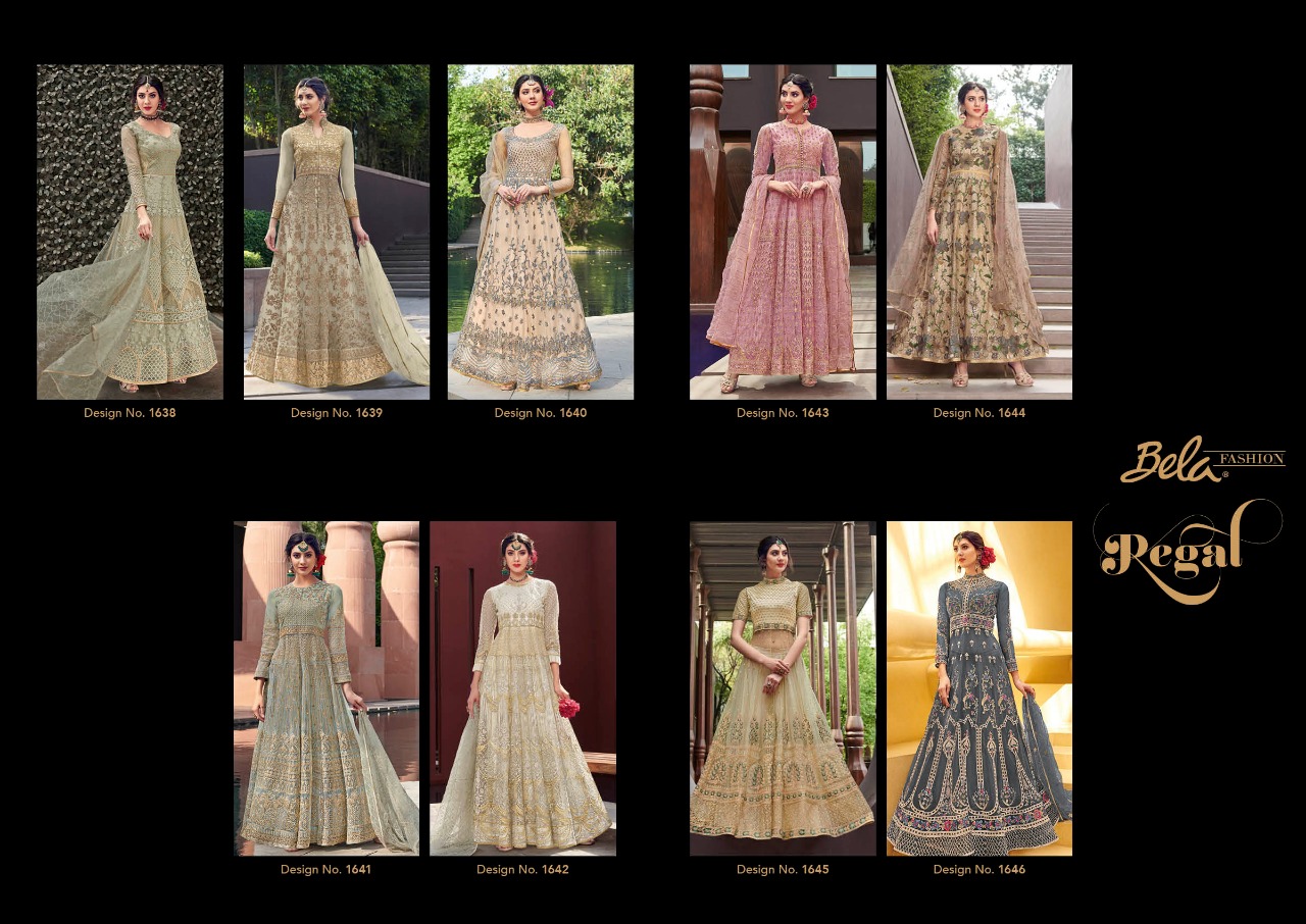 Regal By Bela Fashion 1638 To 1646 Series Designer Wear Collection Anarkali Suits Colorful Stylish Fancy Beautiful Party Wear & Occasional Wear Net Embroidered Dresses At Wholesale Price