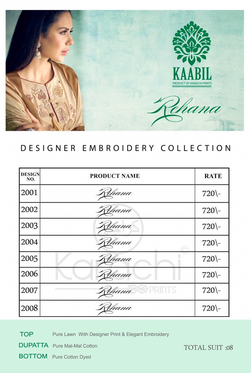 Rehana By Kaabil 2001 To 2008 Series Indian Traditional Wear Collection Beautiful Stylish Fancy Colorful Party Wear & Occasional Wear Pure Lawn With Digital Printed  Dresses At Wholesale Price