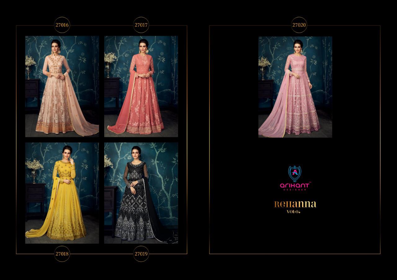 Rehanna Vol-4 By Arihant Designer 27016 To 27020 Series Designer Bridal Wear Collection Beautiful Stylish Fancy Colorful Party Wear & Occasional Wear Apple Georgette With Net At Wholesale Price