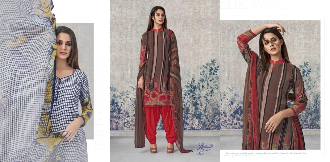 Resham Vol-5 By Anmol Tex 181 To 188 Series Beautiful Suits Stylish Fancy Colorful Casual Wear & Ethnic Wear French Crepe Work Dresses At Wholesale Price