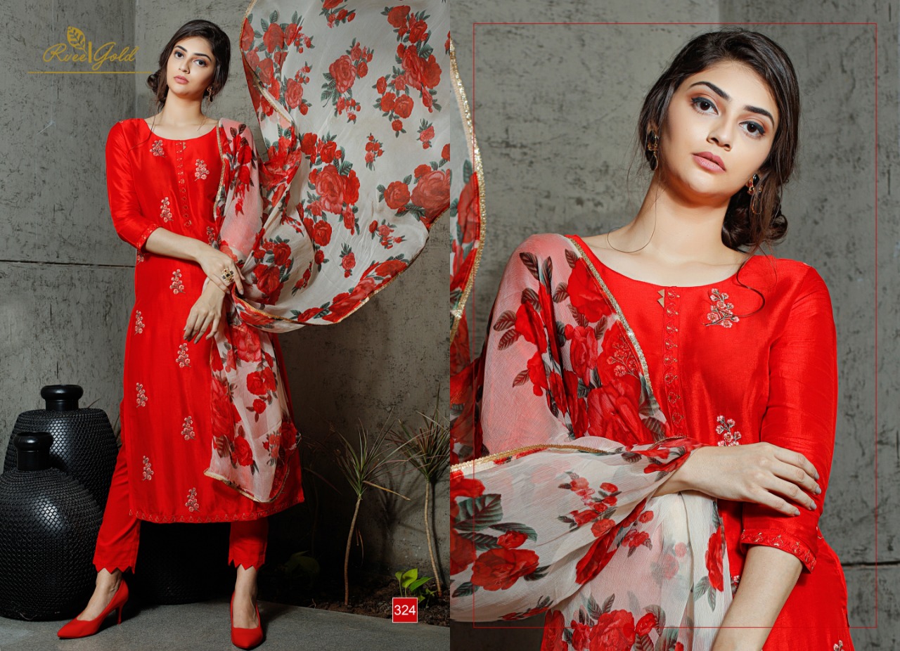 Retro Speck By Rvee Gold 322 To 329 Series Designer Suits Collection Beautiful  Stylish Fancy Colorful Casual Wear & Ethnic Wear Pure Silk Embroidered Dresses At Wholesale Price