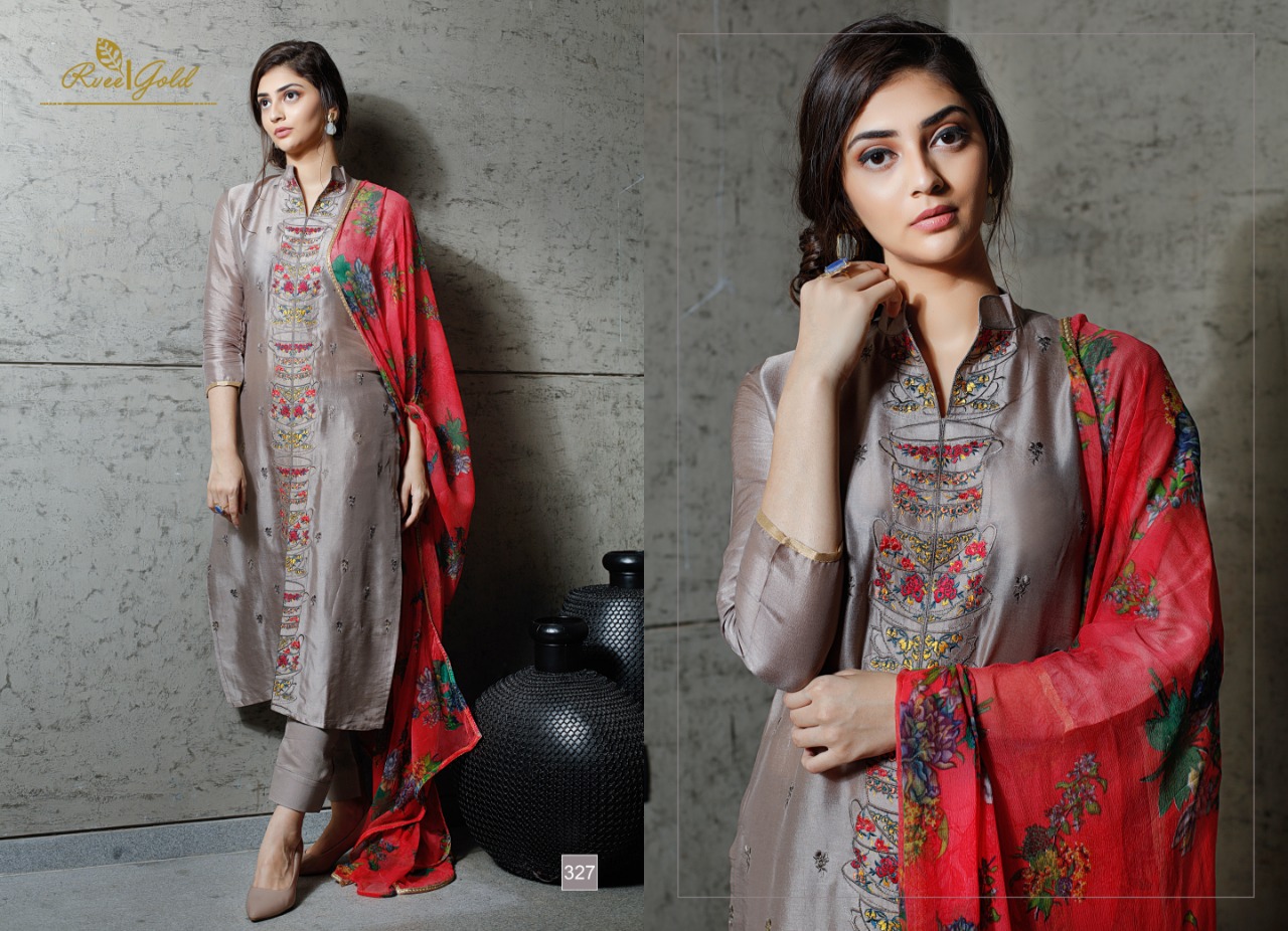 Retro Speck By Rvee Gold 322 To 329 Series Designer Suits Collection Beautiful  Stylish Fancy Colorful Casual Wear & Ethnic Wear Pure Silk Embroidered Dresses At Wholesale Price