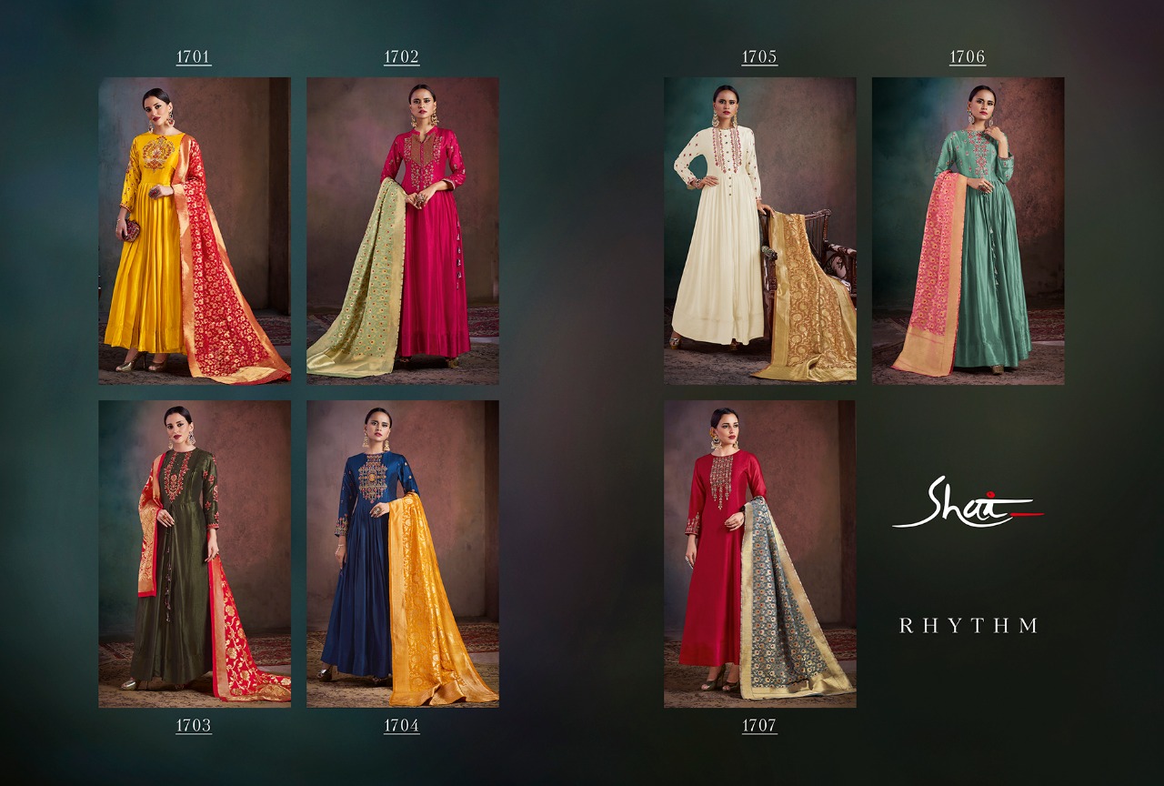 Rhythm By Shai 1701 To 1707 Series Designer Anarkali Suits Beautiful Stylish Fancy Colorful Party Wear & Occasional Wear Pure Bemberg Silk Dresses At Wholesale Price