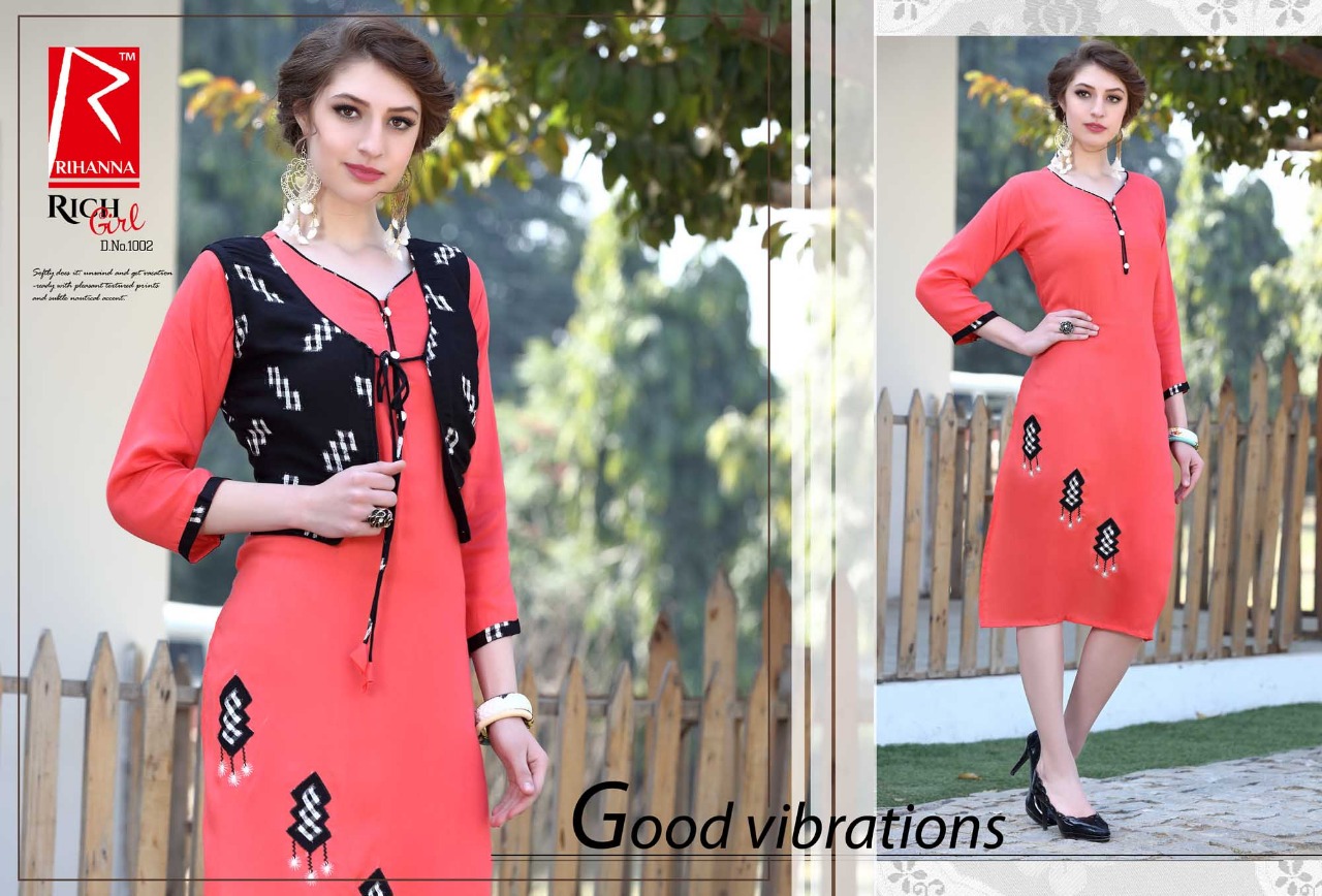 Rich Girl By Tarang 1001 To 1010 Series Stylish Colorful Fancy Beautiful Casual Wear & Ethnic Wear Collection Rayon With Jacket Kurtis At Wholesale Price