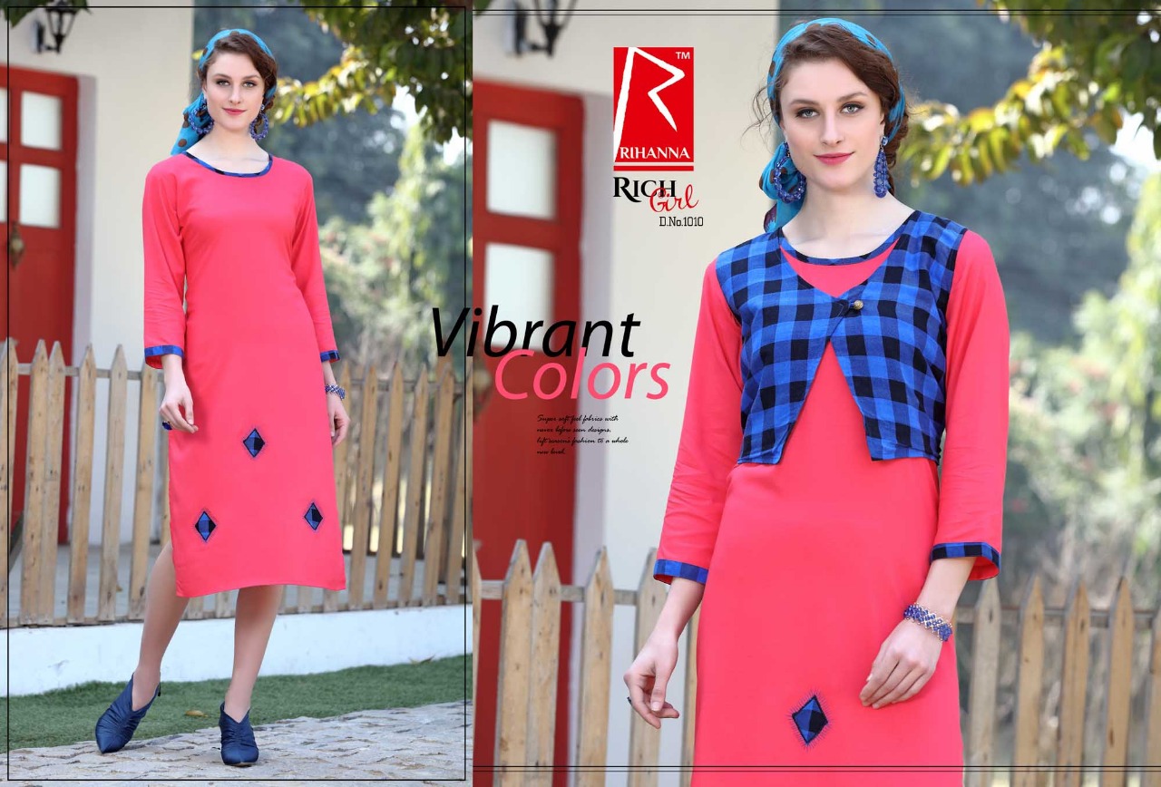 Rich Girl By Tarang 1001 To 1010 Series Stylish Colorful Fancy Beautiful Casual Wear & Ethnic Wear Collection Rayon With Jacket Kurtis At Wholesale Price