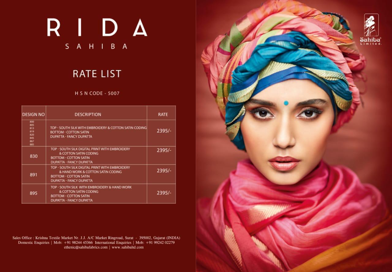 Rida By Sahiba Fabrics Designer Suits Collection Beautiful Stylish Fancy Colorful Party Wear & Occasional Wear South Silk Embroidered Dresses At Wholesale Price