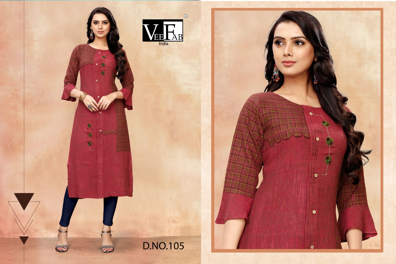 Rihanna Vol-1 By Vee Fab 101 To 106 Series Beautiful Stylish Fancy Colorful Casual Wear & Ethnic Wear & Ready To Wear Rayon Priny And Two Two Rayon Embroidered Kurtis At Wholesale Price