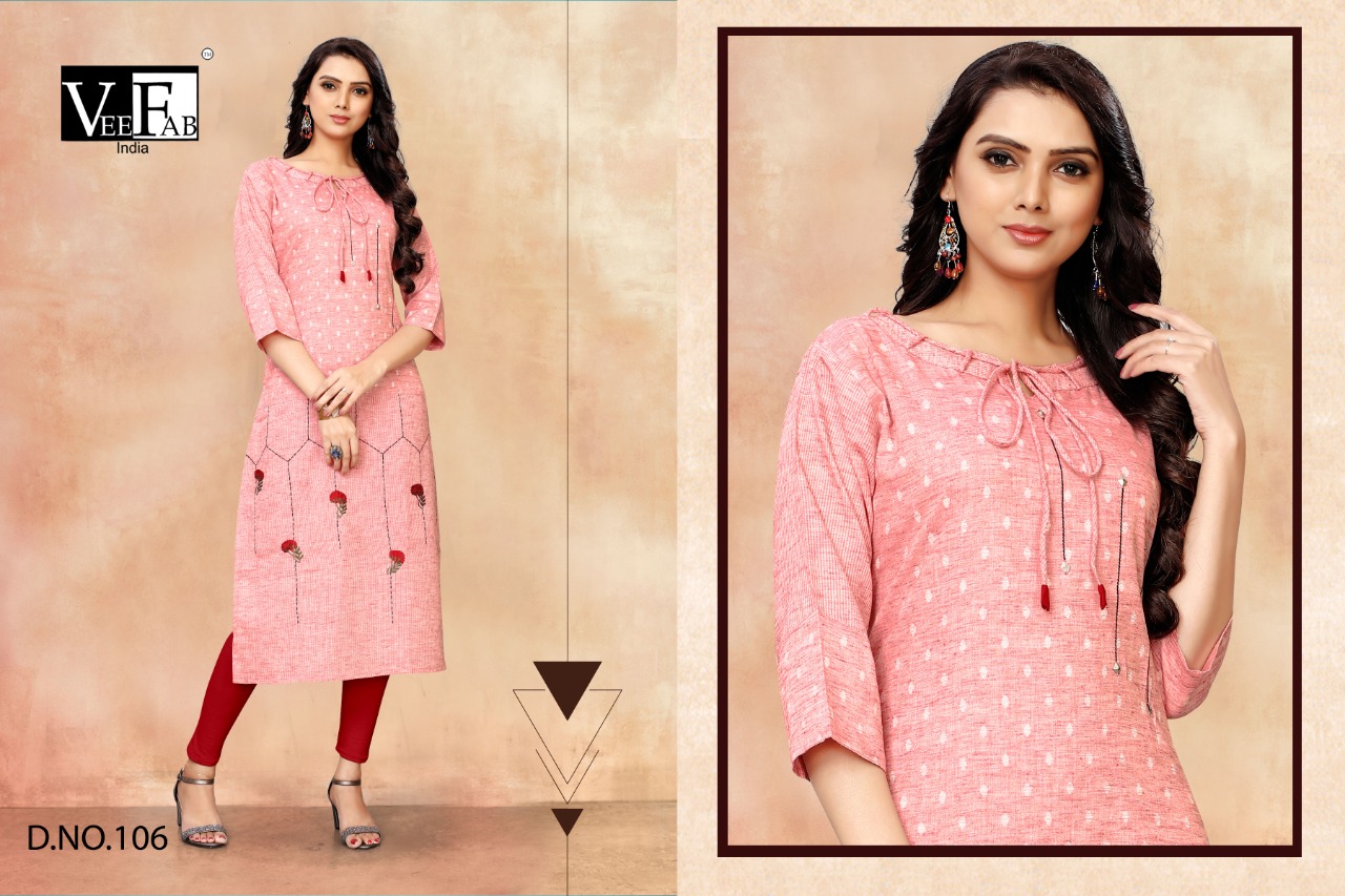 Rihanna Vol-1 By Vee Fab 101 To 106 Series Beautiful Stylish Fancy Colorful Casual Wear & Ethnic Wear & Ready To Wear Rayon Priny And Two Two Rayon Embroidered Kurtis At Wholesale Price