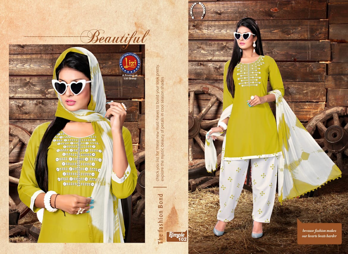 Rimple By Lizi 101 To 108 Series Beautiful Colorful Stylish Fancy Casual Wear & Ethnic Wear & Ready To Wear Heavy Rayon Printed Dresses At Wholesale Price