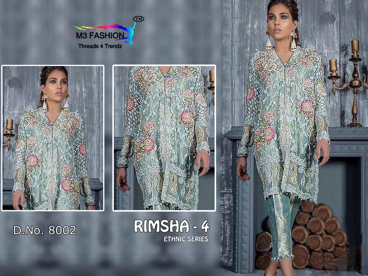 Rimsha Vol-4 Ethnic Series By M3 Fashion 8001 To 8003 Series Indian Traditional Wear Collection Beautiful Stylish Fancy Colorful Party Wear & Occasional Wear Embroidered Net With Heavy Embroidery At Wholesale Price