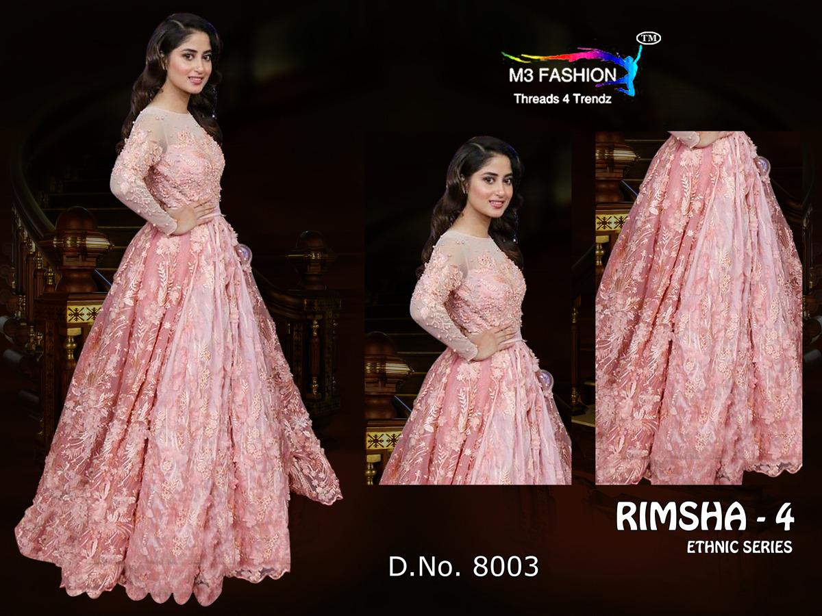 Rimsha Vol-4 Ethnic Series By M3 Fashion 8001 To 8003 Series Indian Traditional Wear Collection Beautiful Stylish Fancy Colorful Party Wear & Occasional Wear Embroidered Net With Heavy Embroidery At Wholesale Price