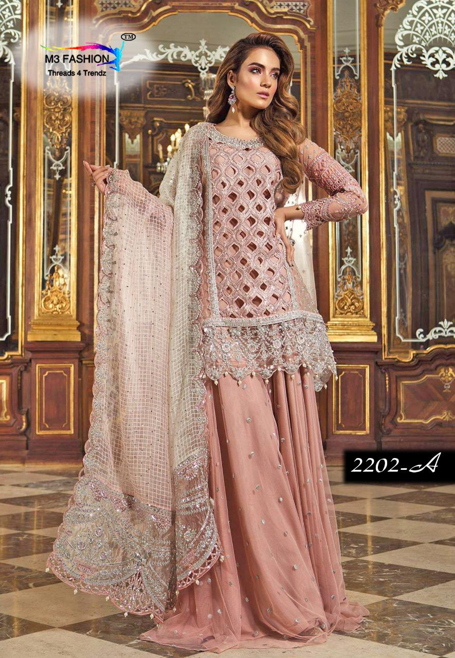 Rimsha Luxurious Limited Edition Vol-5 By M3 Fashion 2202-a To 2202-d Series Indian Traditional Wear Collection Beautiful Stylish Fancy Colorful Party Wear & Occasional Wear Pure Net Embroidered At Wholesale Price