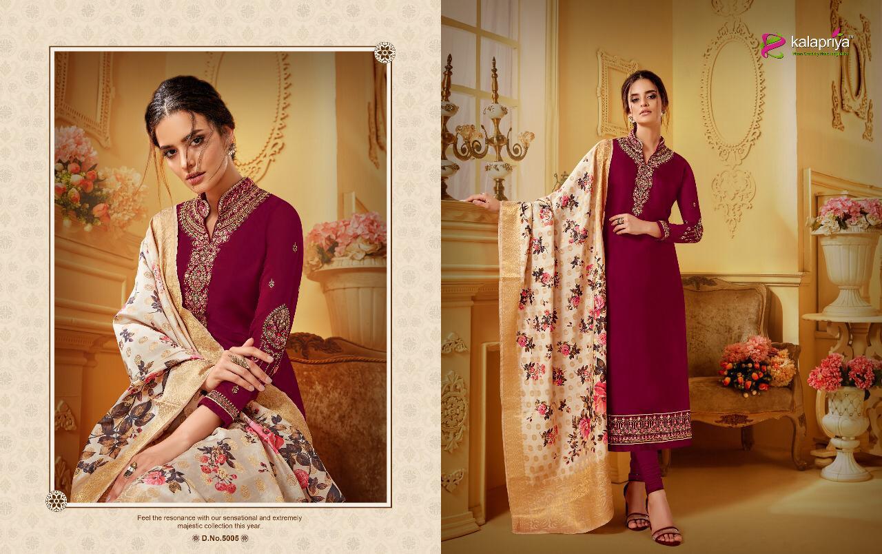 Rim Zim Vol -5 By Kalapriya 5001 To 5005  Series Beautiful Suits Colorful Stylish Fancy Colorful Casual Wear & Ethnic Wear Heavy Satin Georgette With Embroidery Dresses At Wholesale Price