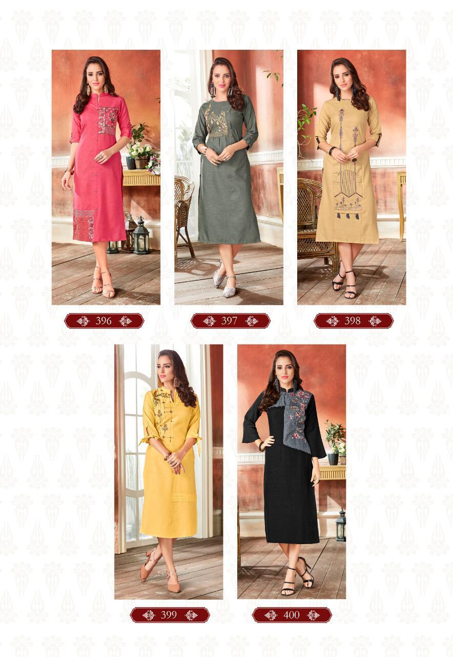 Rio By Vink 391 To 400 Series Beautiful Colorful Stylish Fancy Casual Wear & Ethnic Wear & Ready To Wear Linen Cotton Printed Kurtis At Wholesale Price