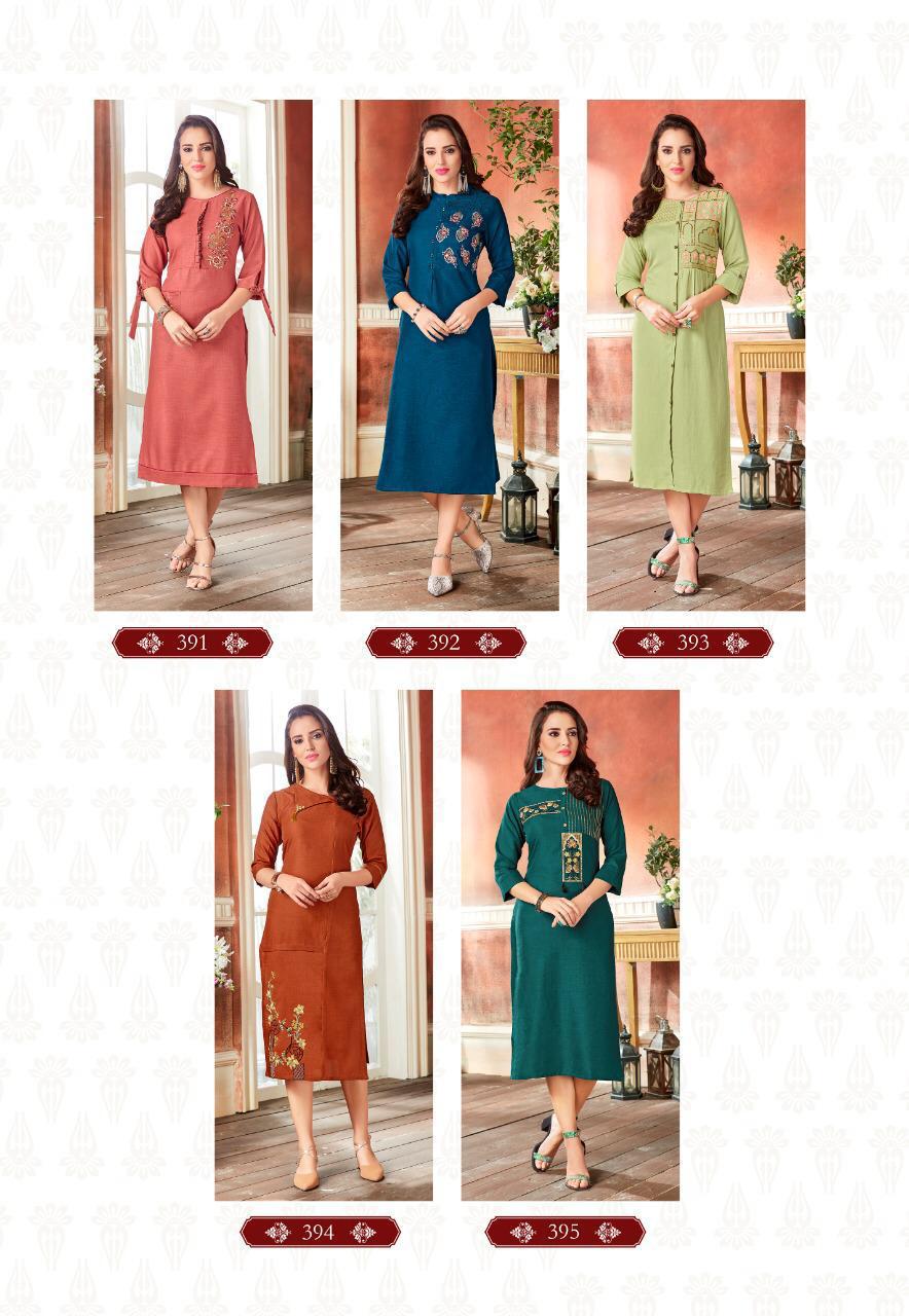 Rio By Vink 391 To 400 Series Beautiful Colorful Stylish Fancy Casual Wear & Ethnic Wear & Ready To Wear Linen Cotton Printed Kurtis At Wholesale Price