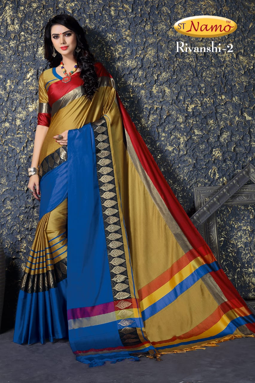 Rivanshi By St Namo 1 To 11 Series Indian Traditional Collection Beautiful Stylish Fancy Colorful Party Wear & Occasional Wear Cotton Silk Sarees At Wholesale Price